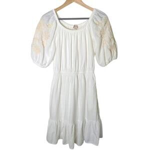 Knox Rose Embroidered Puff Sleeve White Mini Dress Size XS Romantic Cottage Core